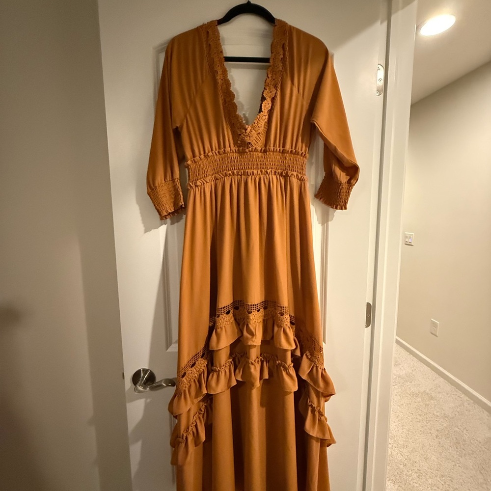 Baltic Born Rust Maxi Dress with Lace Trim